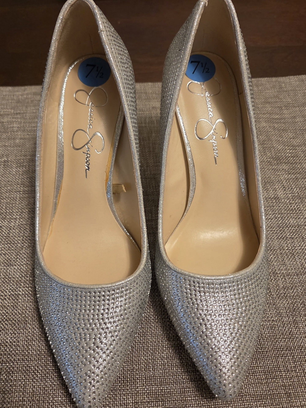 Jessica Simpson Silver Crystal-Embellished Pointed Pumps